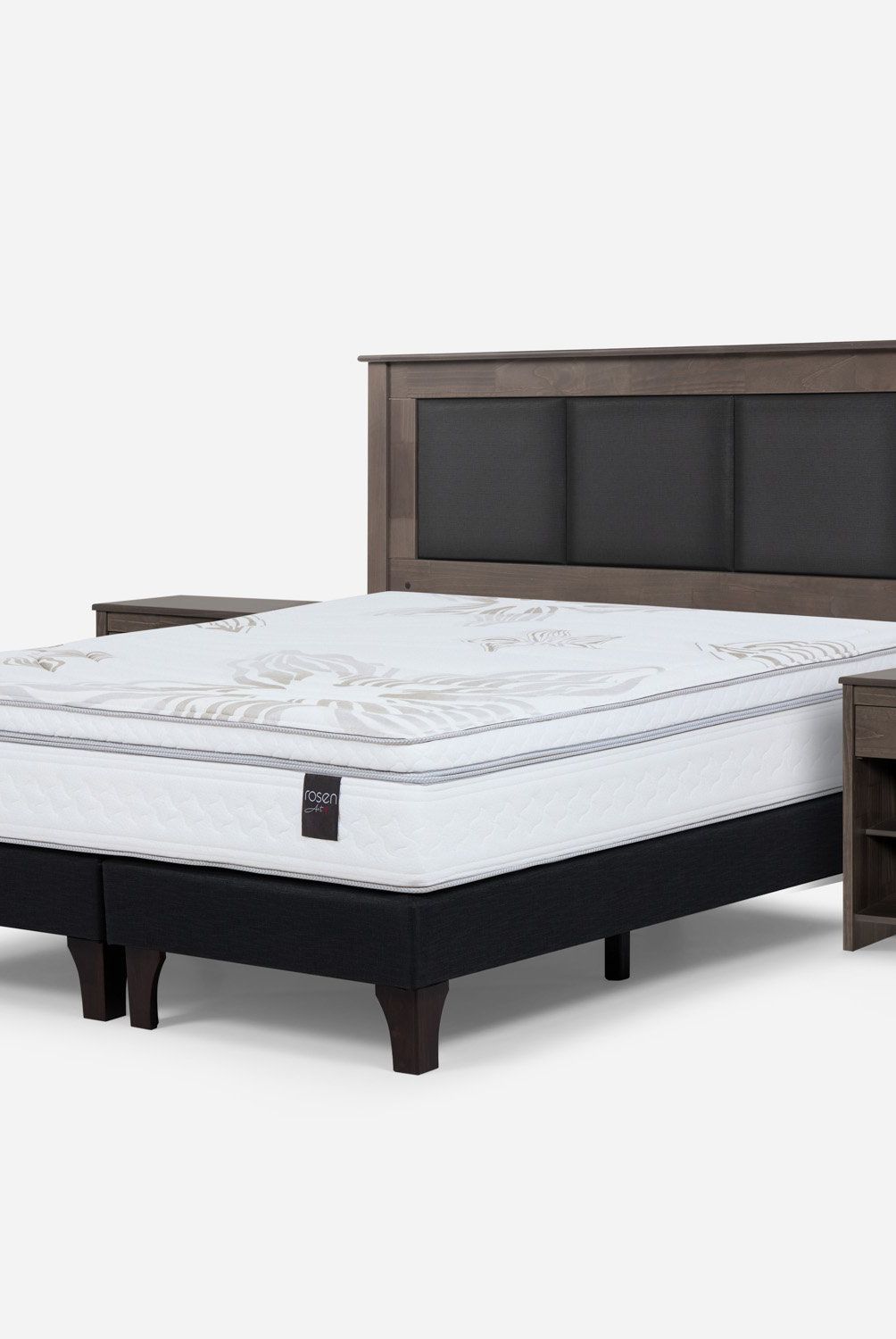 ROSEN - Cama Europea Art 4 King + Respaldo + 2 Veladores Rosen