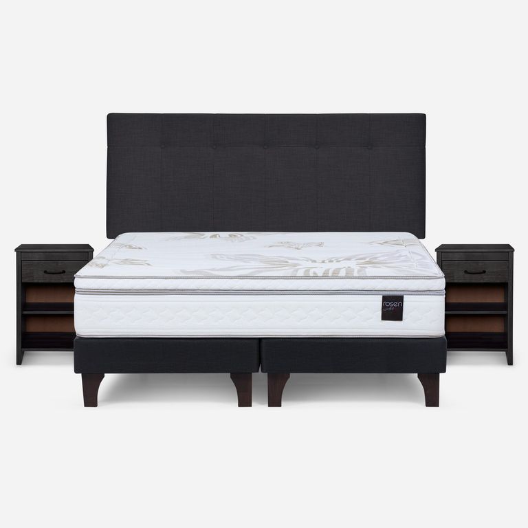 Cama Europea Art 4 2 Plazas x 2.00mt Base Dividida + Respaldo + 2 Veladores
