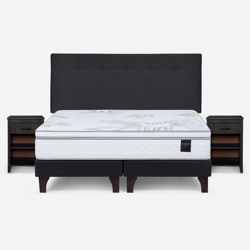 ROSEN - Cama Europea Art 4 2 Plaza Bd N Bennet G + Respaldo + 2 Veladores Rosen