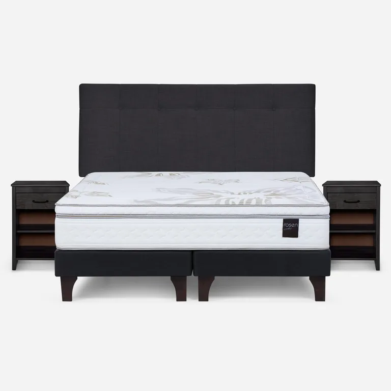 Cama Europea Art 4 King x 2.00mt Base Dividida + Respaldo + 2 Veladores