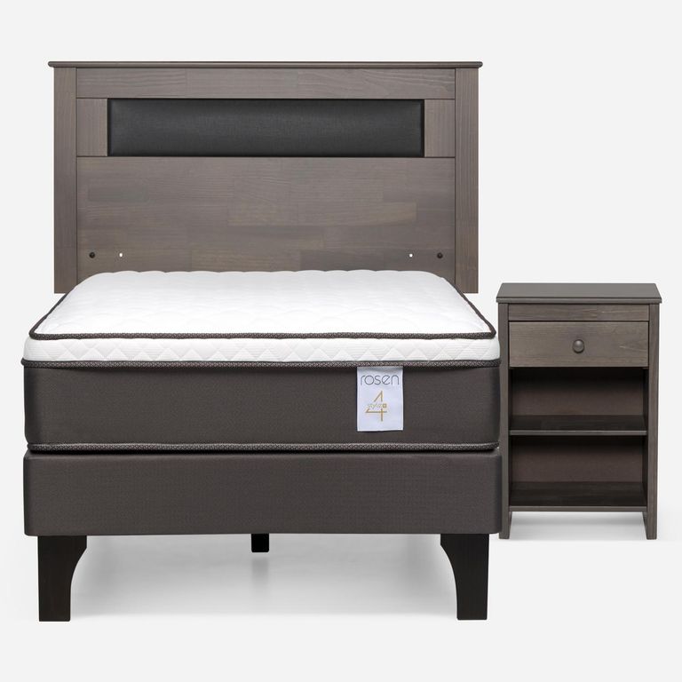 Cama Europea New Style 4 Plus Plus 1.5 Plazas x 2.00 mt + Respaldo + 1 Velador Ferrara Gris