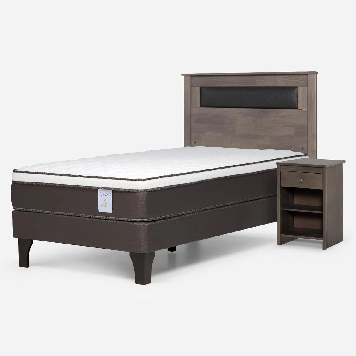 ROSEN - Cama Europea New Style 4 Plus 1.5 Plazas x 2.00 mt  + Respaldo + 1 Velador Rosen