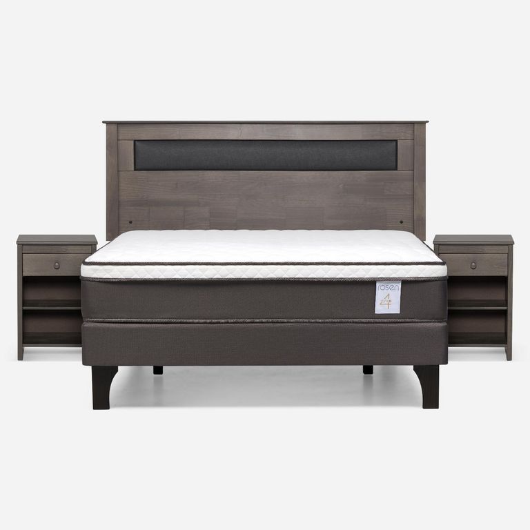 Cama Europea New Style 4 Plus Plus 2 Plazas x 2.00 mt Base Normal + Respaldo + 2 Veladores