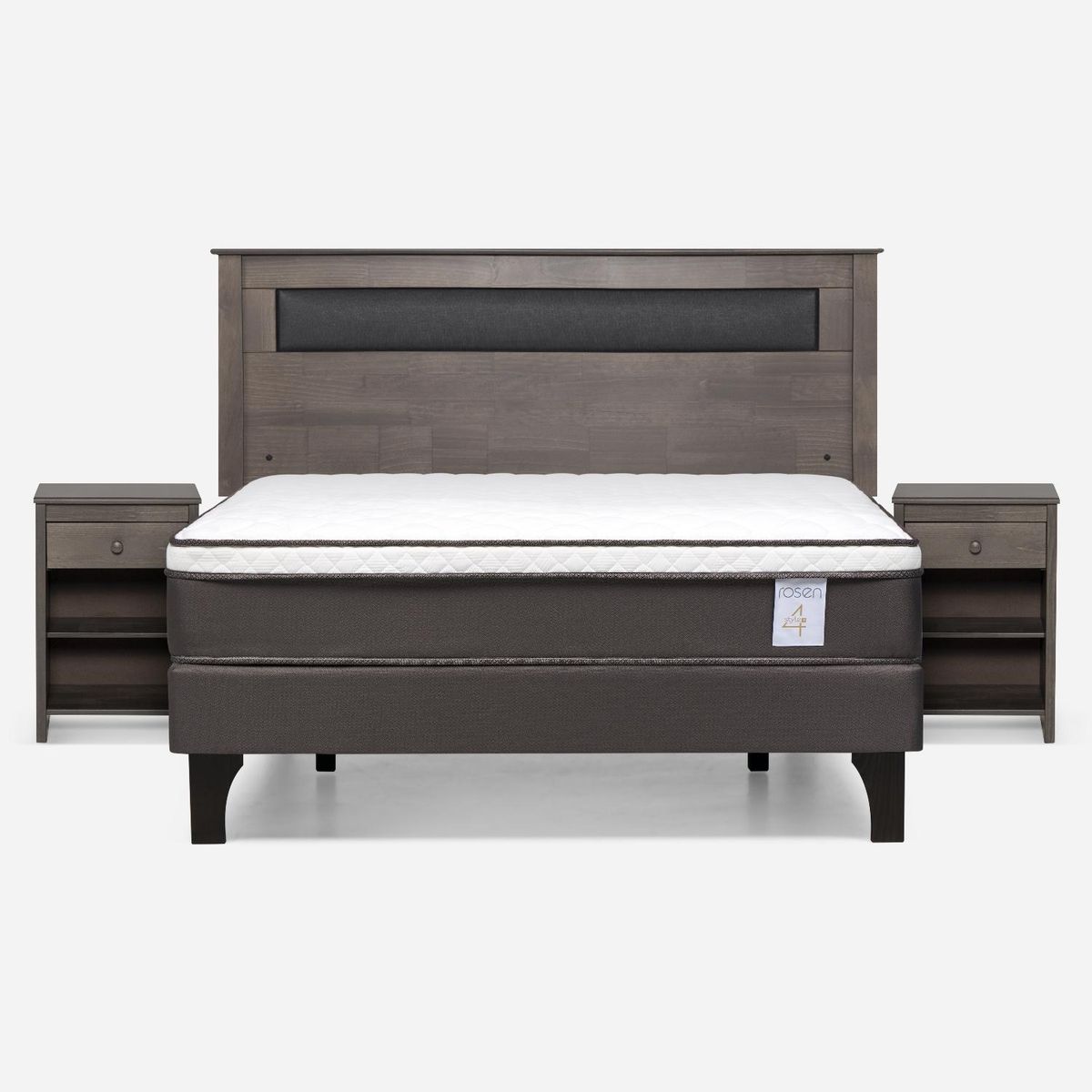 ROSEN - Cama Europea New Style 4 Plus 2 Plazas x 2.00 mt Base Normal + Respaldo + 2 Veladores Rosen