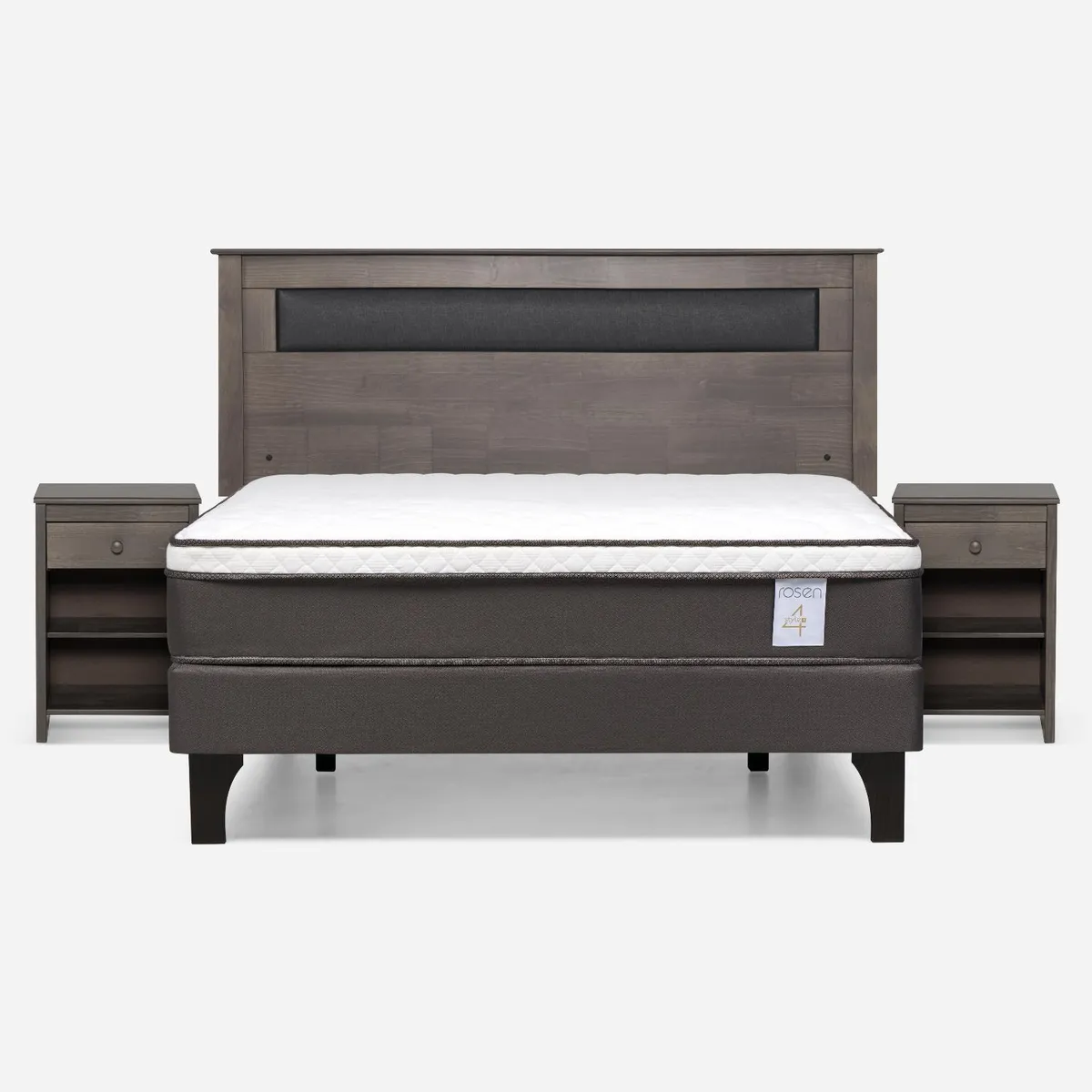 ROSEN - Cama Europea New Style 4 Plus 2 Plazas x 2.00 mt Base Normal + Respaldo + 2 Veladores Rosen