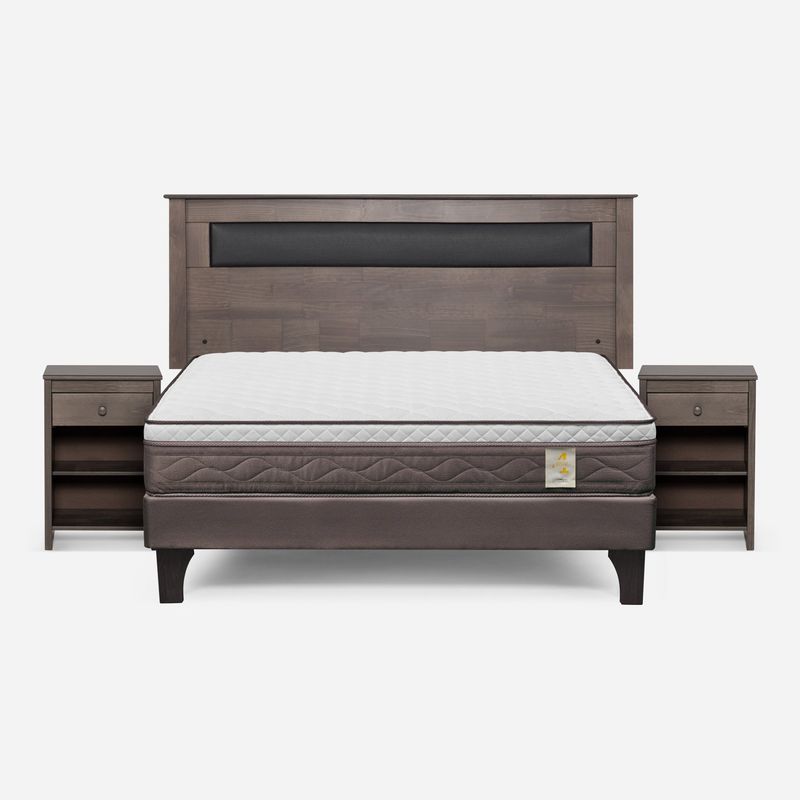 ROSEN - Cama Europea New Style 4 P 2 Plazas + Respaldo + 2 Veladores Rosen