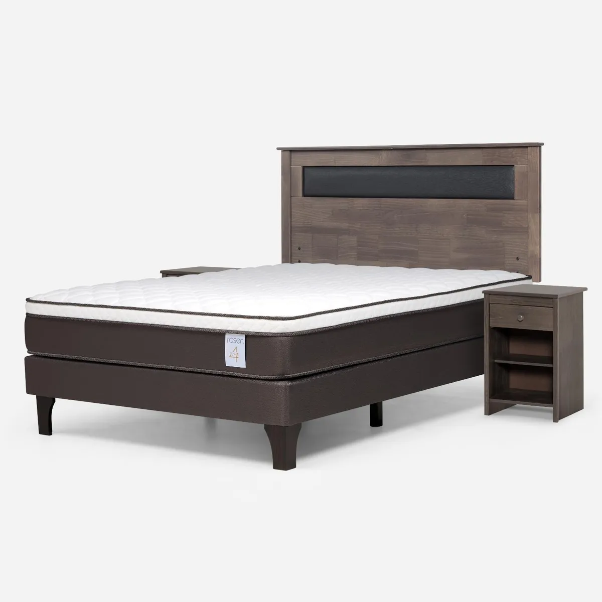 ROSEN - Cama Europea New Style 4 Plus 2 Plazas x 2.00 mt Base Normal + Respaldo + 2 Veladores Rosen