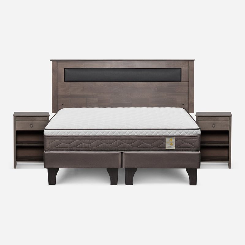 ROSEN - Cama Europea New Style 4 P 2 Plazas + Respaldo + 2 Veladores Rosen