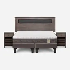 ROSEN - Cama Europea New Style 4 P 2 Plazas + Respaldo + 2 Veladores