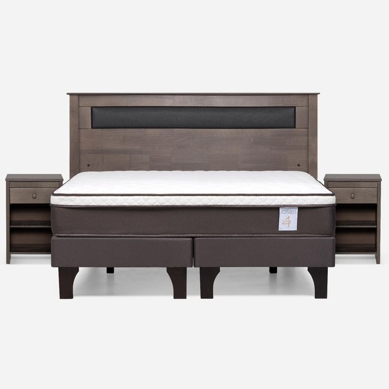 ROSEN Cama Europea New Style 4 Plus Plus King x 2.00 mt Base Dividida + Respaldo + 2 Veladores