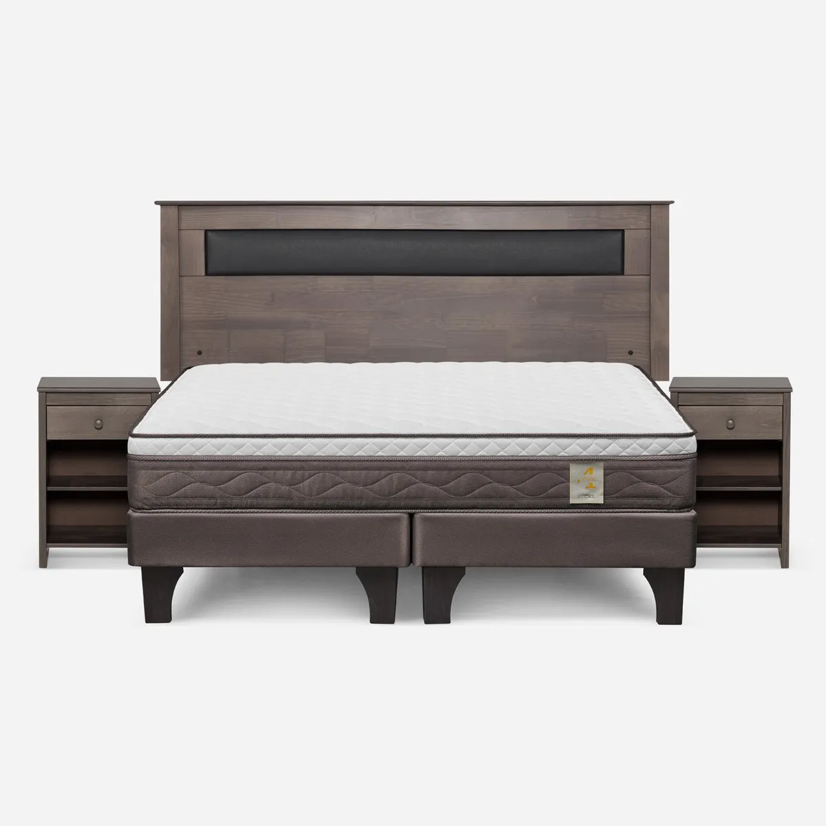 ROSEN - Cama Europea New Style 4 P King + Respaldo + 2 Veladores Rosen