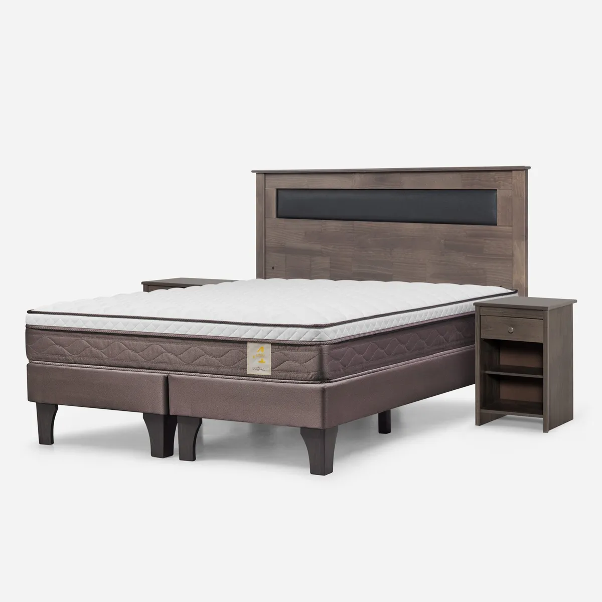 ROSEN - Cama Europea New Style 4 P King + Respaldo + 2 Veladores Rosen