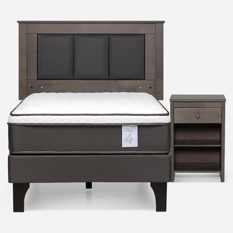 Cama Europea New Style 4 Plus Plus 1 Plaza x 2.00 mt + Respaldo + 1 Velador