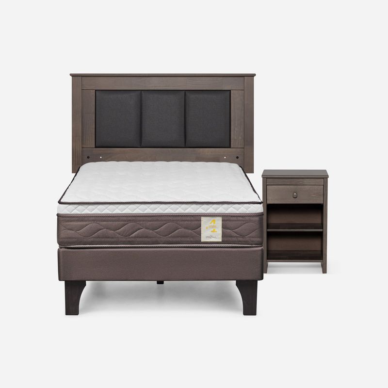ROSEN - Cama Europea New Style 4 P 1 Plaza + Respaldo + Velador Rosen