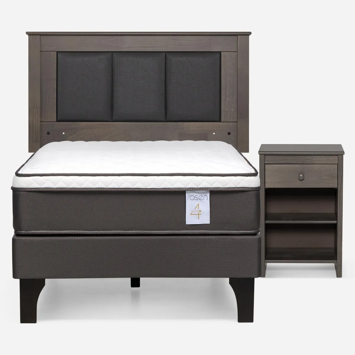 ROSEN - Cama Europea New Style 4 Plus 1.5 Plazas x 2.00 mt  + Respaldo + 1 Velador Rosen