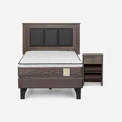 ROSEN - Cama Europea New Style 4 P 1.5 Plazas + Respaldo + Velador