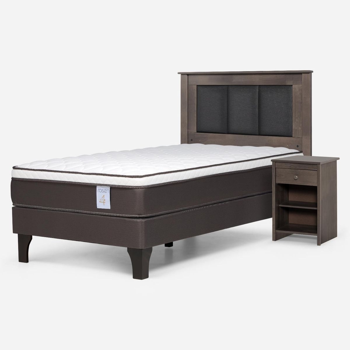 ROSEN - Cama Europea New Style 4 Plus 1.5 Plazas x 2.00 mt  + Respaldo + 1 Velador Rosen