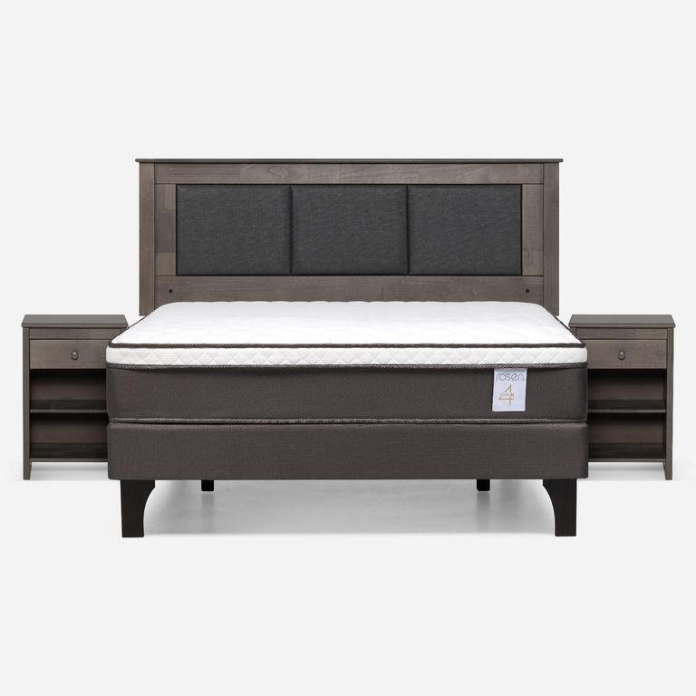 Cama Europea New Style 4 Plus Plus 2 Plazas x 2.00 mt Base Normal + Respaldo + 2 Veladores
