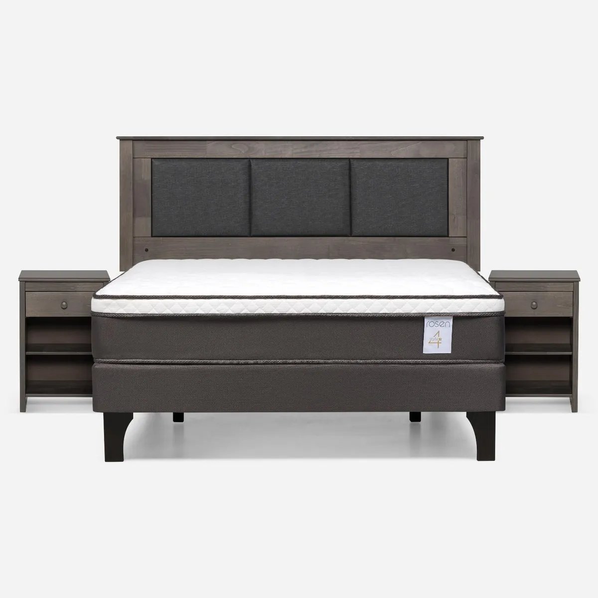 ROSEN - Cama Europea New Style 4 P 2 Plazas + Respaldo + 2 Veladores Rosen