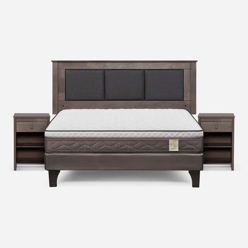 ROSEN - Cama Europea New Style 4 P 2 Plazas + Respaldo + 2 Veladores Rosen