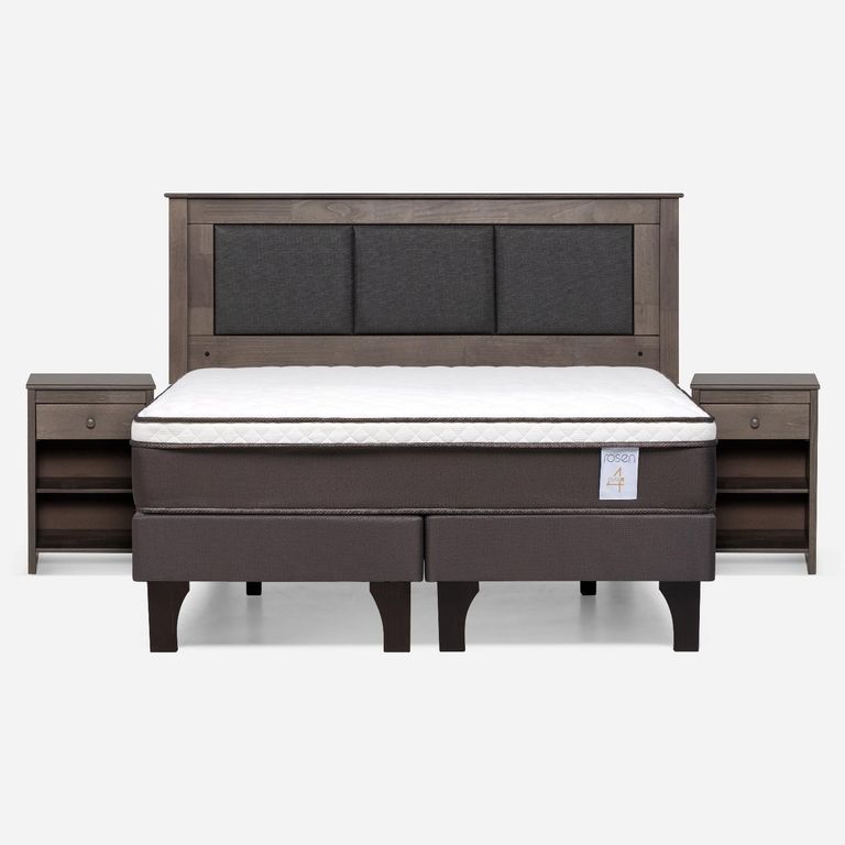 Cama Europea New Style 4 Plus Plus 2 Plazas x 2.00 mt Base Dividida + Respaldo + 2 Veladores