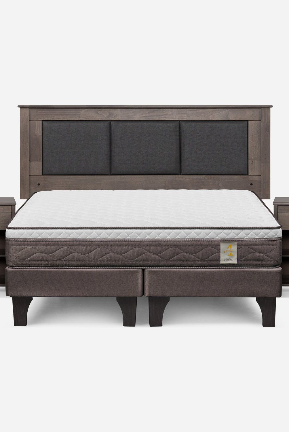 ROSEN - Cama Europea New Style 4 P 2 Plazas + Respaldo + 2 Veladores Rosen