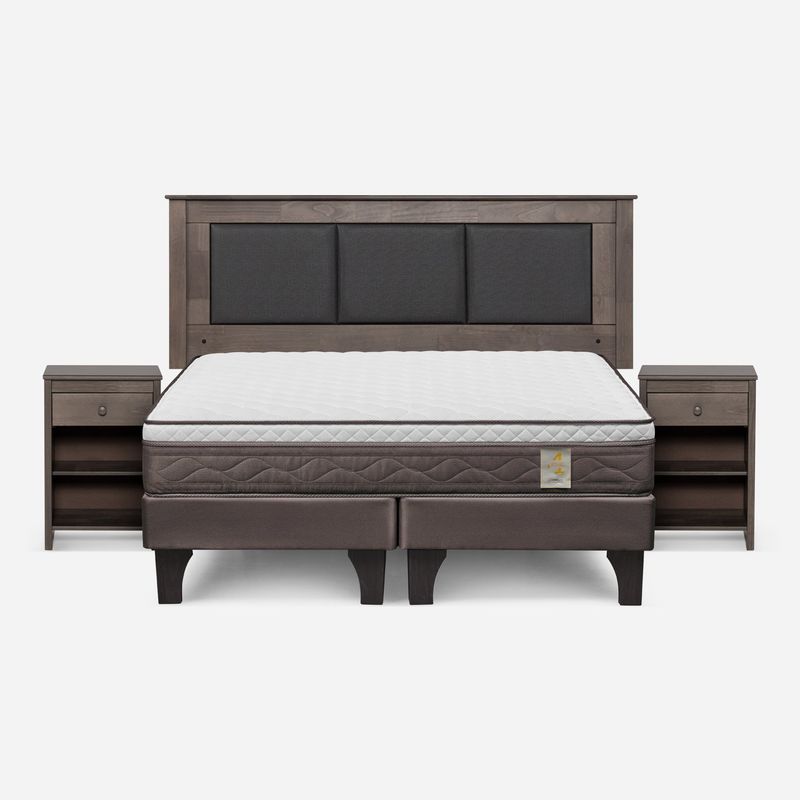 ROSEN - Cama Europea New Style 4 P 2 Plazas + Respaldo + 2 Veladores Rosen