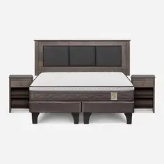 ROSEN - Cama Europea New Style 4 P 2 Plazas + Respaldo + 2 Veladores