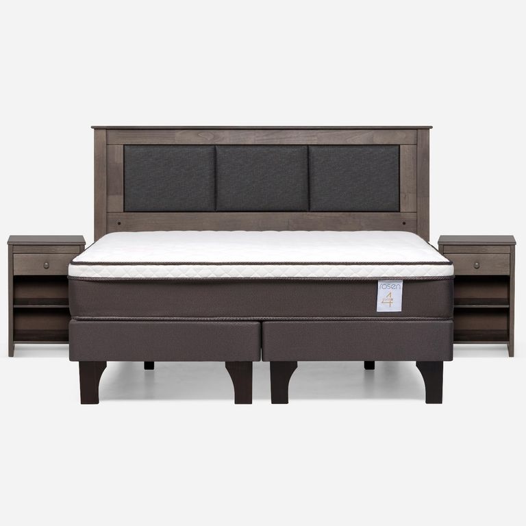 Cama Europea New Style 4 Plus Plus King x 2.00 mt Base Dividida + Respaldo + 2 Veladores