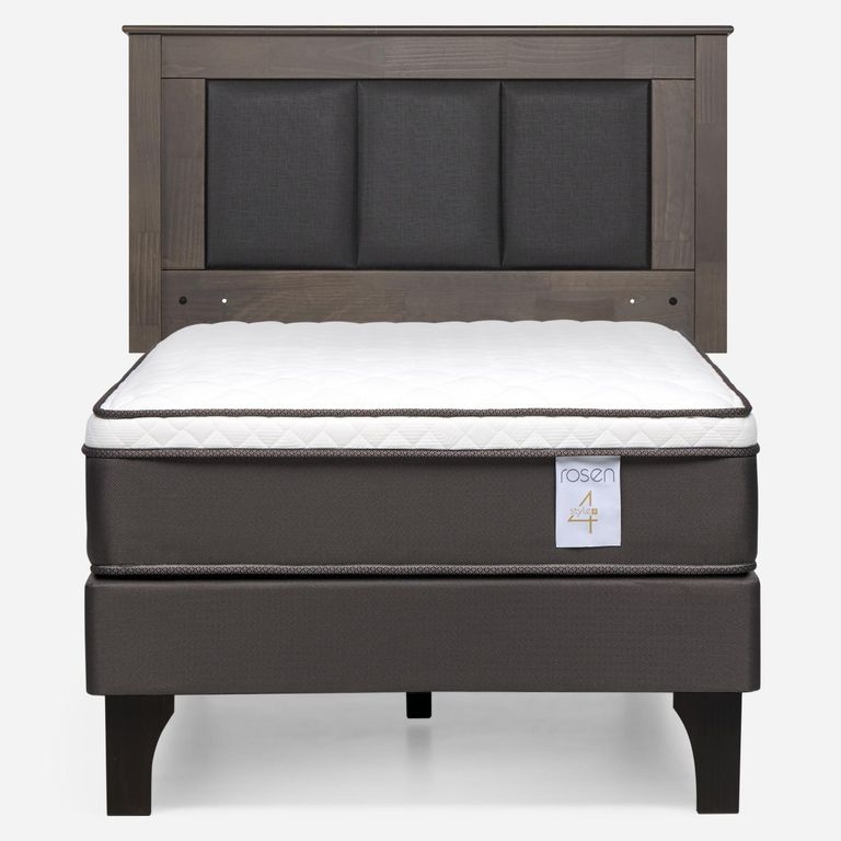 Cama Europea New Style 4 Plus Plus 1 Plaza x 2.00 mt + Respaldo Rachel Gris