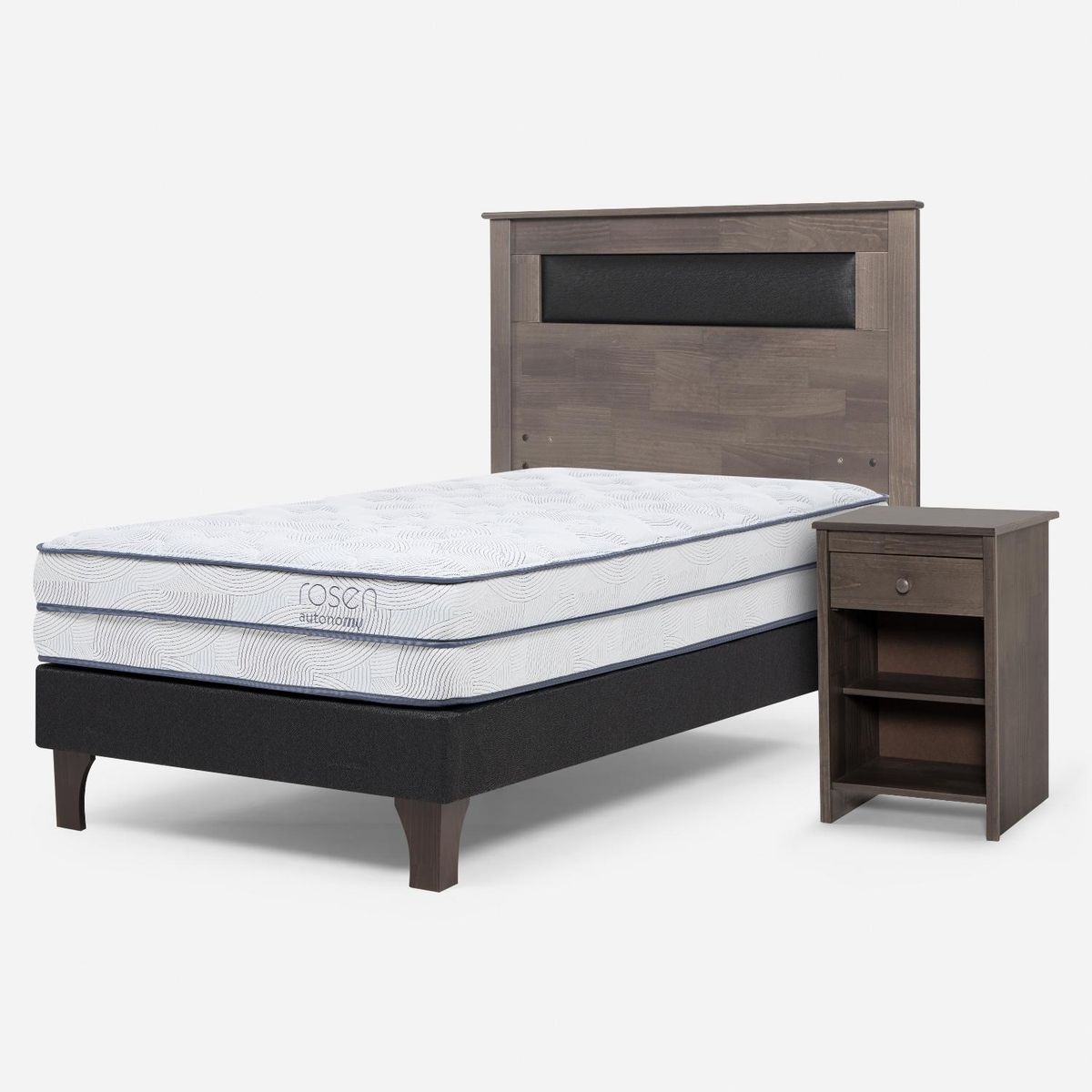 ROSEN - Cama Europea Autonomy Sky 1.5 Plazas x 2.00mt  + Respaldo + 1 Velador Rosen