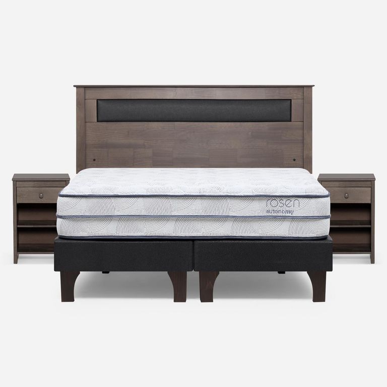 Cama Europea Autonomy Sky 2 Plazas x 2.00mt Base Dividida + Respaldo + 2 Veladores
