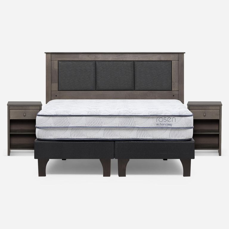 Cama Europea Autonomy Sky 2 Plazas x 2.00mt Base Dividida + Respaldo + 2 Veladores