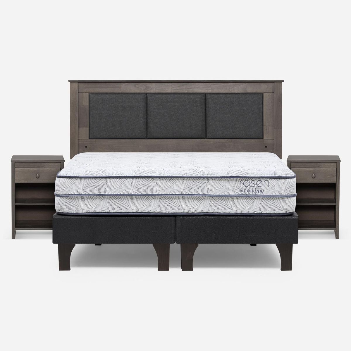 ROSEN - Cama Europea Autonomy Sky 2 Plazas x 2.00mt Base Dividida + Respaldo + 2 Veladores Rosen