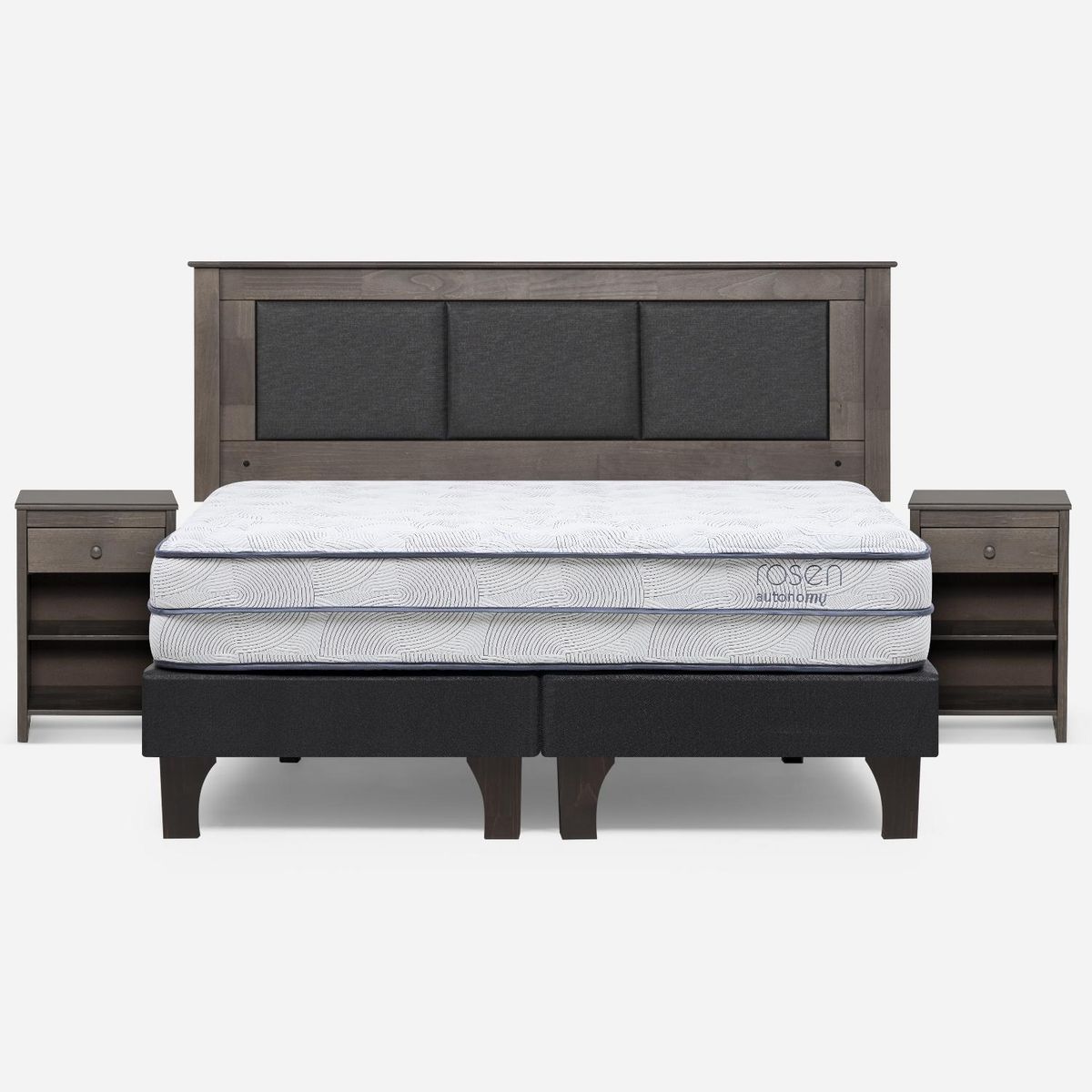 ROSEN - Cama Europea Autonomy Sky King x 2.00mt Base Dividida + Respaldo + 2 Veladores Rosen