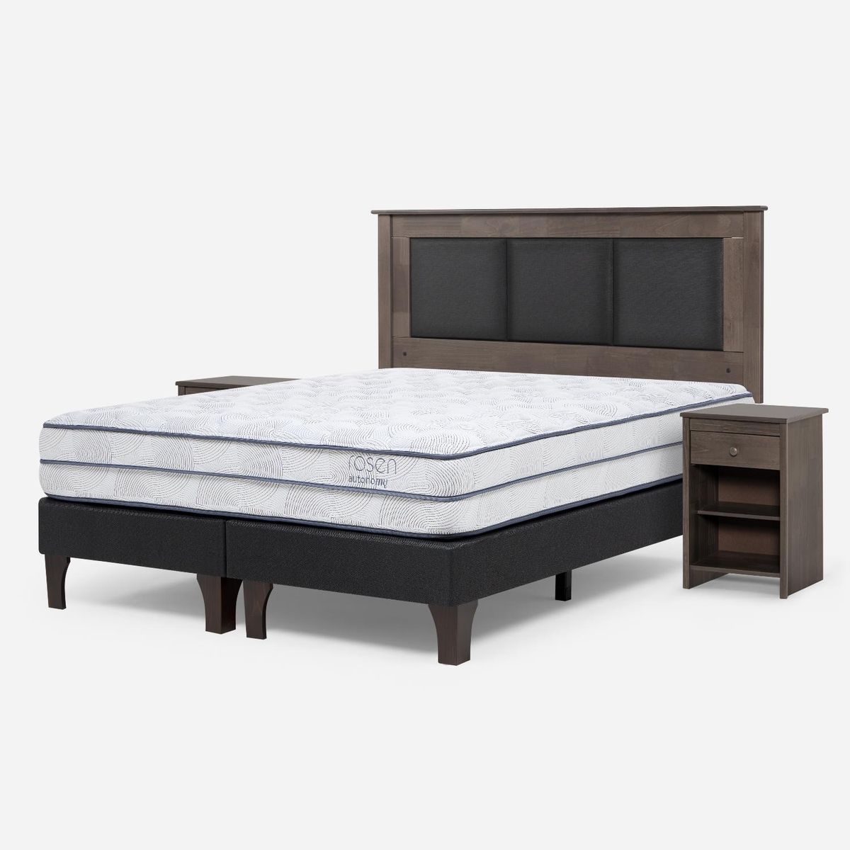 ROSEN - Cama Europea Autonomy Sky King x 2.00mt Base Dividida + Respaldo + 2 Veladores Rosen