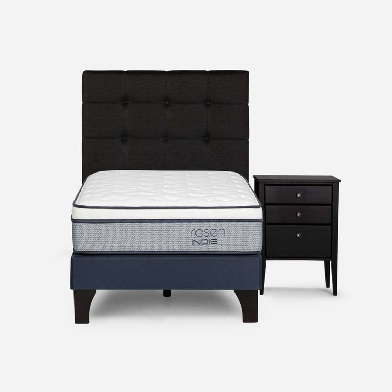 Cama Europea Indie 1.5 Plazas x 2.00 mt + Respaldo + 1 Velador