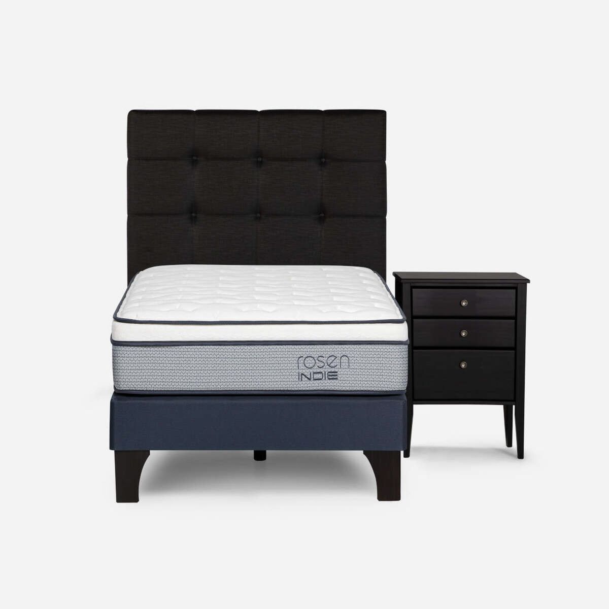 ROSEN - Cama Europea Indie 1.5 Plazas x 2.00 mt  + Respaldo + 1 Velador Rosen