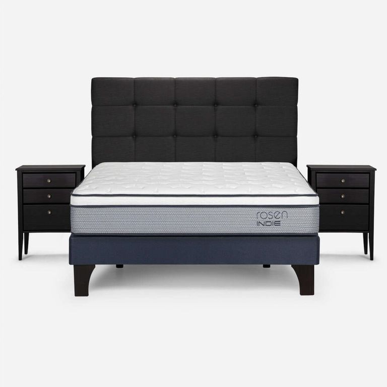 Cama Europea Indie 2 Plazas x 2.00 mt Base Normal + Respaldo + 2 Veladores
