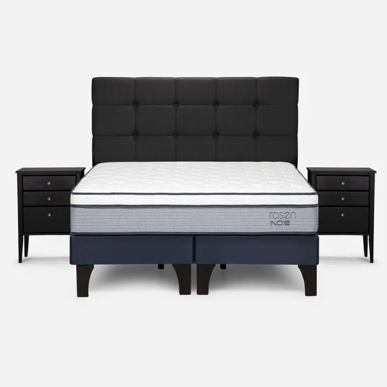 Cama Europea Indie 2 Plazas x 2.00 mt Base Dividida + Respaldo + 2 Veladores