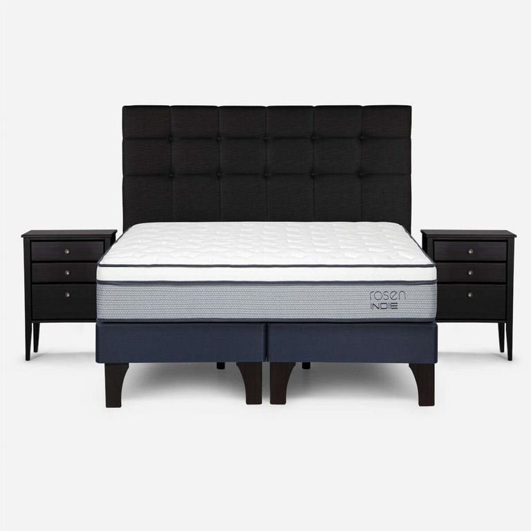 Cama Europea Indie King x 2.00 mt Base Dividida + Respaldo + 2 Veladores