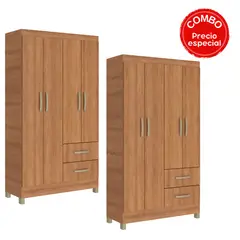 MOBILFRANK - Combo 2 clóset 4 puertas 2 cajones Miel