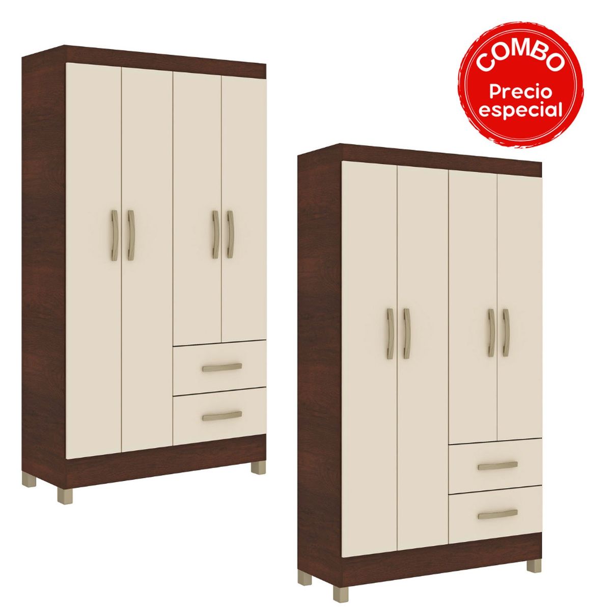 MOBILFRANK - Combo 2 clóset 4 puertas 2 cajones Rústico Champagne Mobilfrank
