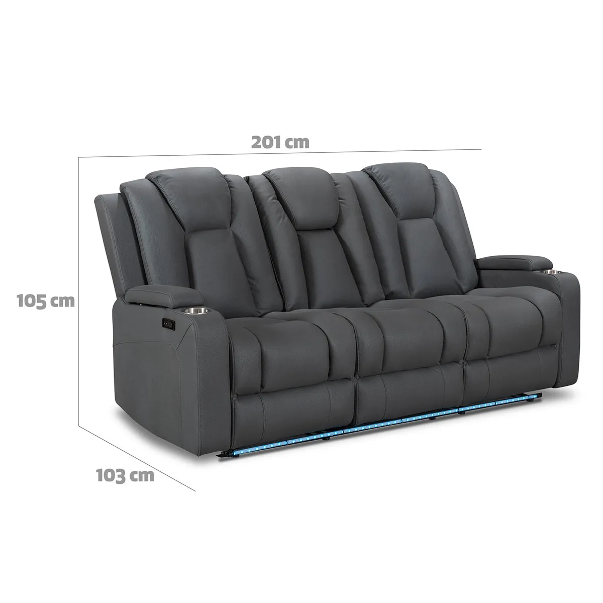 CIC - Sofá Reclinable 3 Cuerpos Full Granada Gris Cic