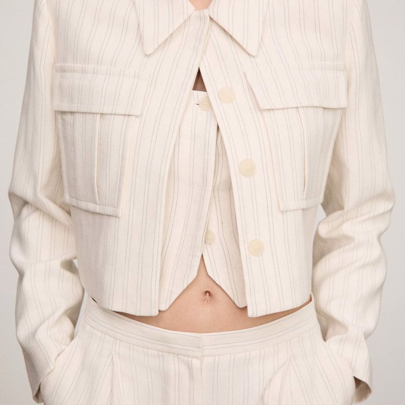 MANGO - Chaqueta Bolsillos Rayas Mujer Mango