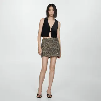 MANGO - Minifalda Vaquera Leopardo Mujer
