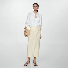 MANGO - Falda Lino Abertura Mujer