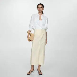 MANGO - Falda Lino Abertura Mujer