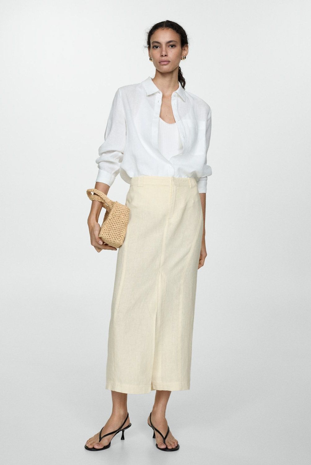 MANGO - Falda Lino Abertura Mujer Mango