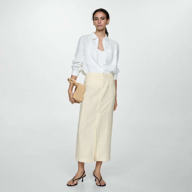 MANGO - Falda Lino Abertura Mujer Mango